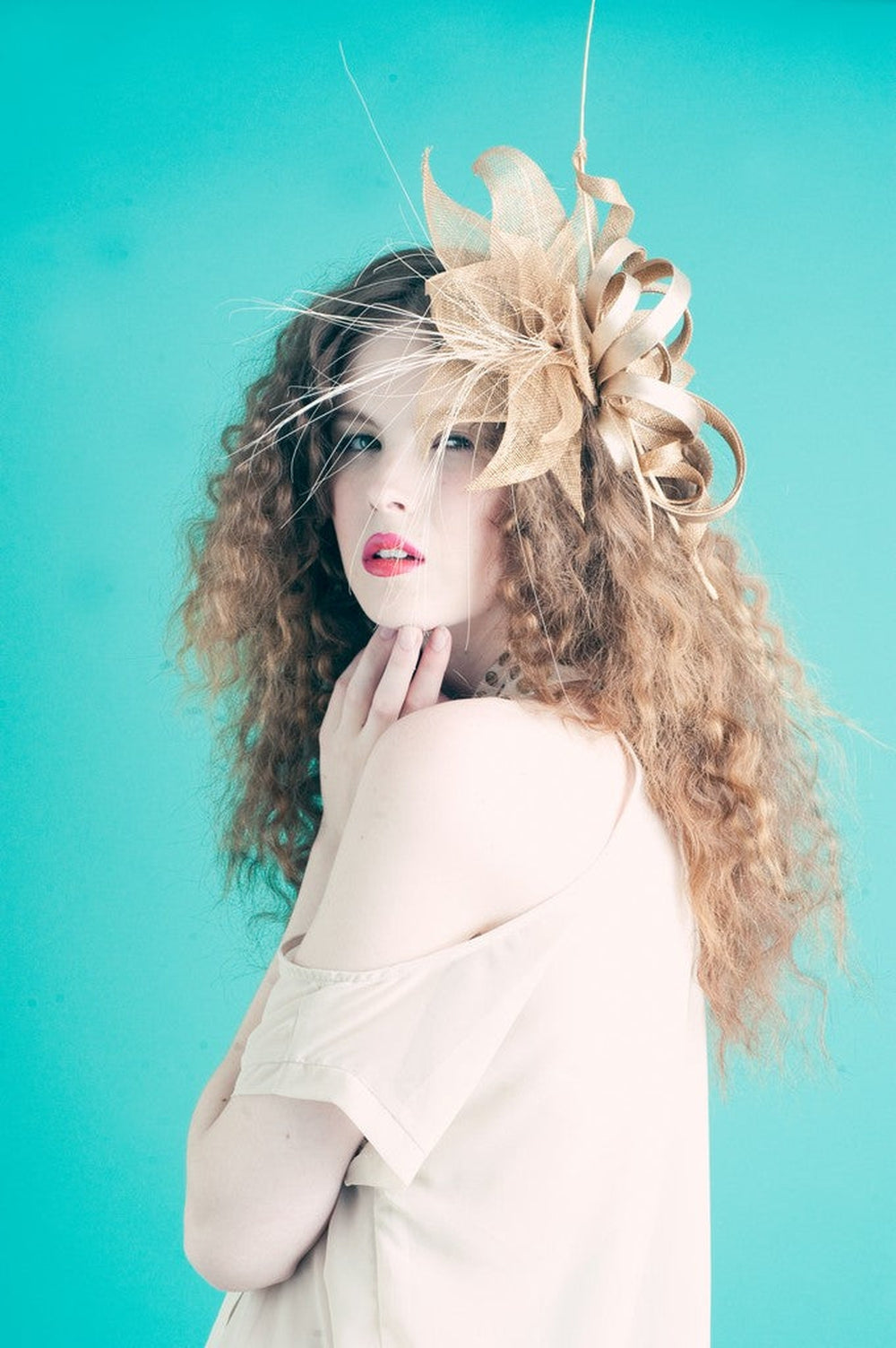 large gold leaf bridal millinery for weddings and racewear, made in canada by milliner blair nadeau