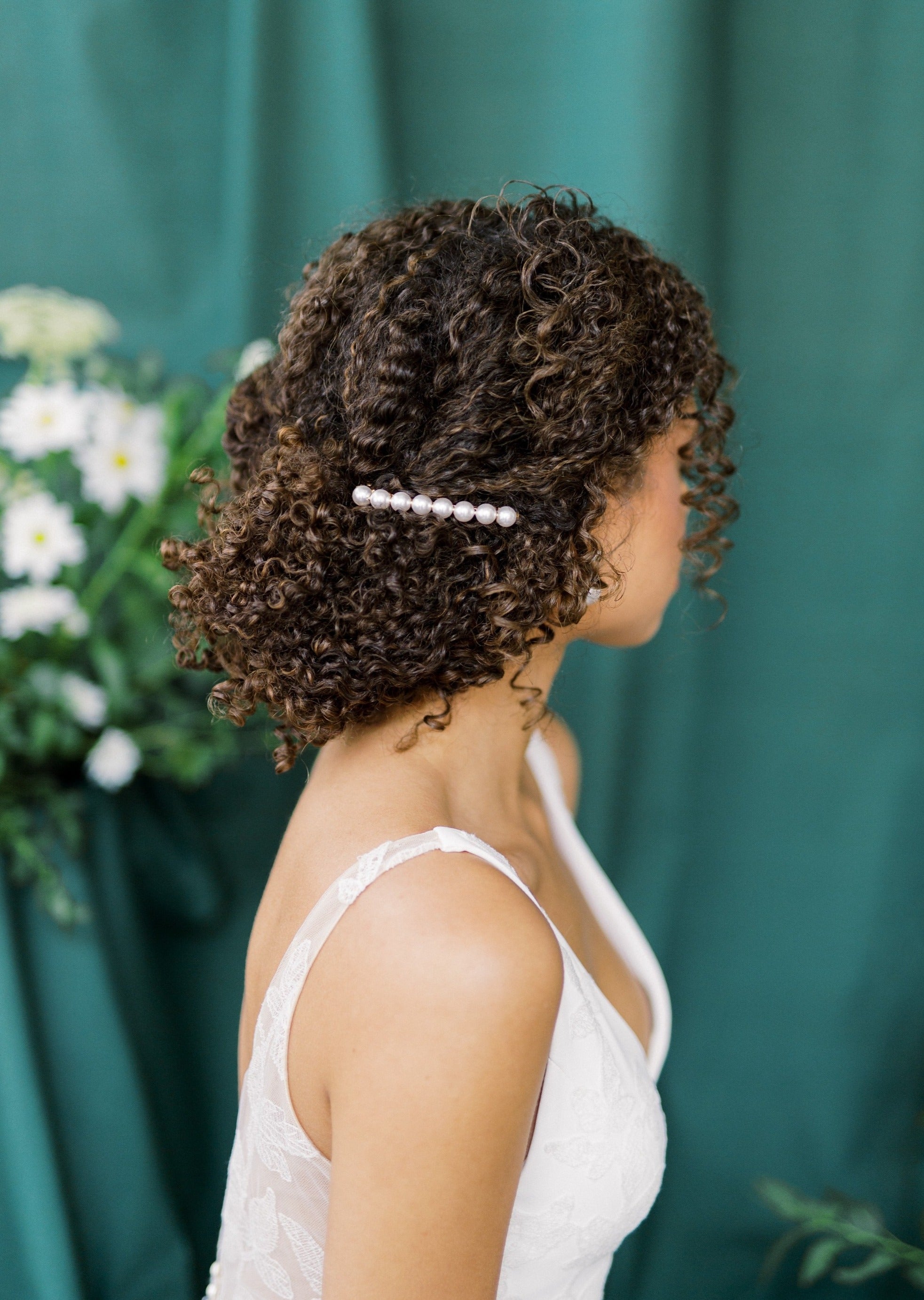 white and gold pearl barrette for weddings