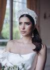 tall scalloped lace bridal crown for weddings