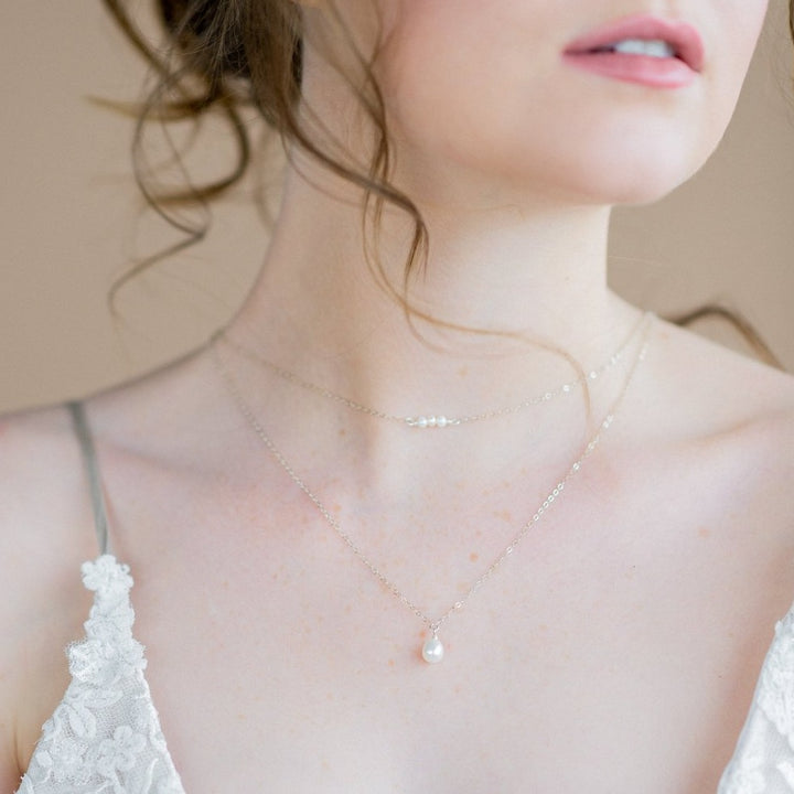 silver dainty freshwater pearl double layer bridal necklacemade in toronto canada by Blair nadeau bridal adornments