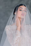 Pure White Crystal and Pearl Hand Embellished Soft Tulle Statement Drop Veil,