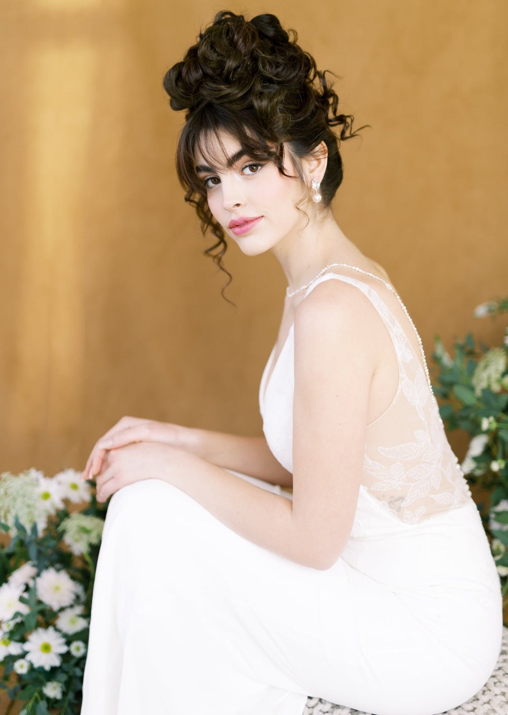 statement large oval rhinestone stud wedding earrings with large round pearl drops. 