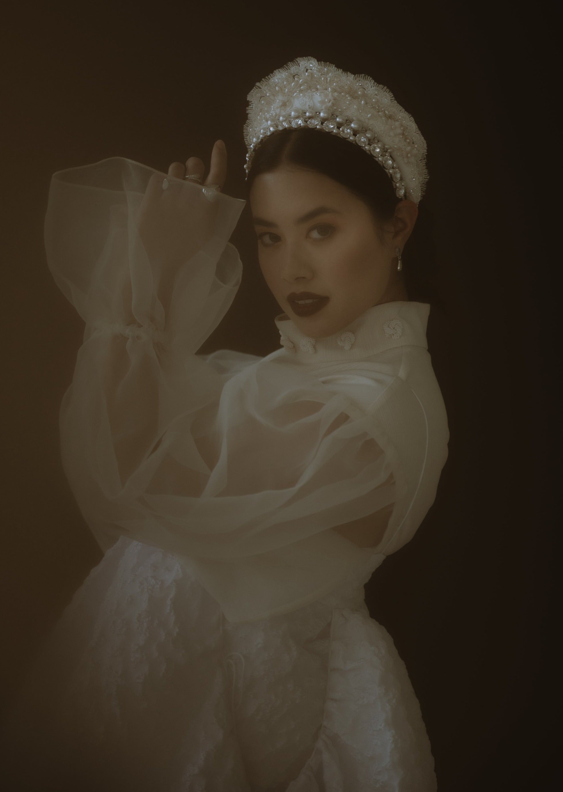 large bridal lace tiara inspired by the 1960s for vintage brides