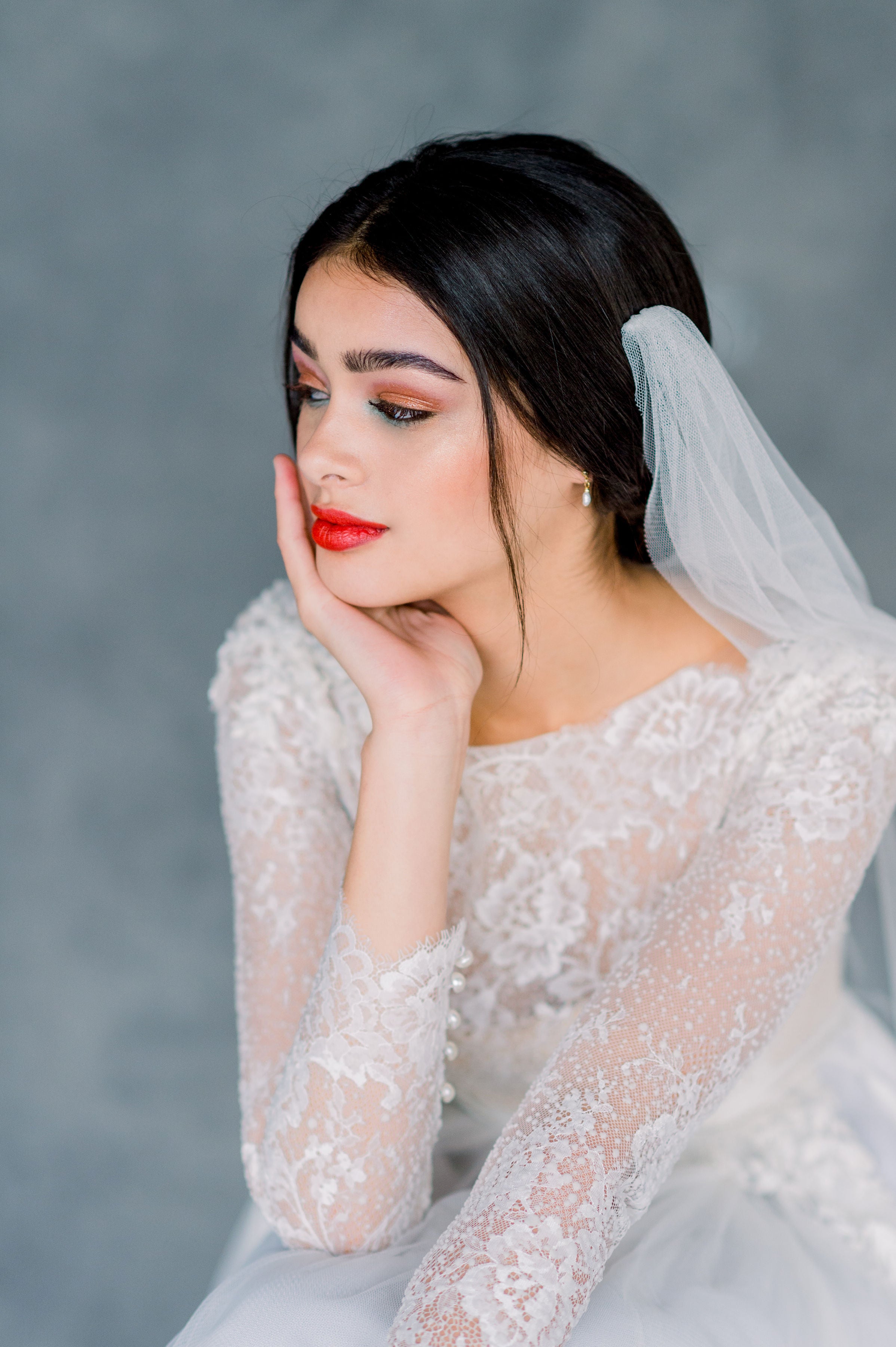 Dark Ivory Long Narrow Draped Cowl Bohemian Bridal Vintage Inspired Wedding Veil - Made in Toronto Ontario Canada - Blair Nadeau Bridal - Whitney Heard Photography