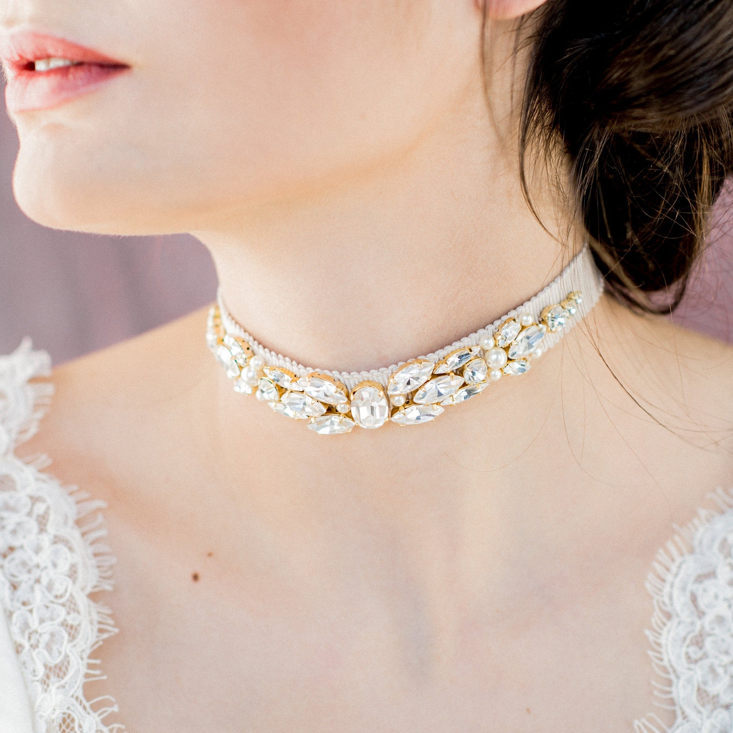 Champagne Gold Crystal Bridal Choker - Handmade in Toronto Canada - Blair Nadeau Bridal Adornments - Whitney Heard Photography