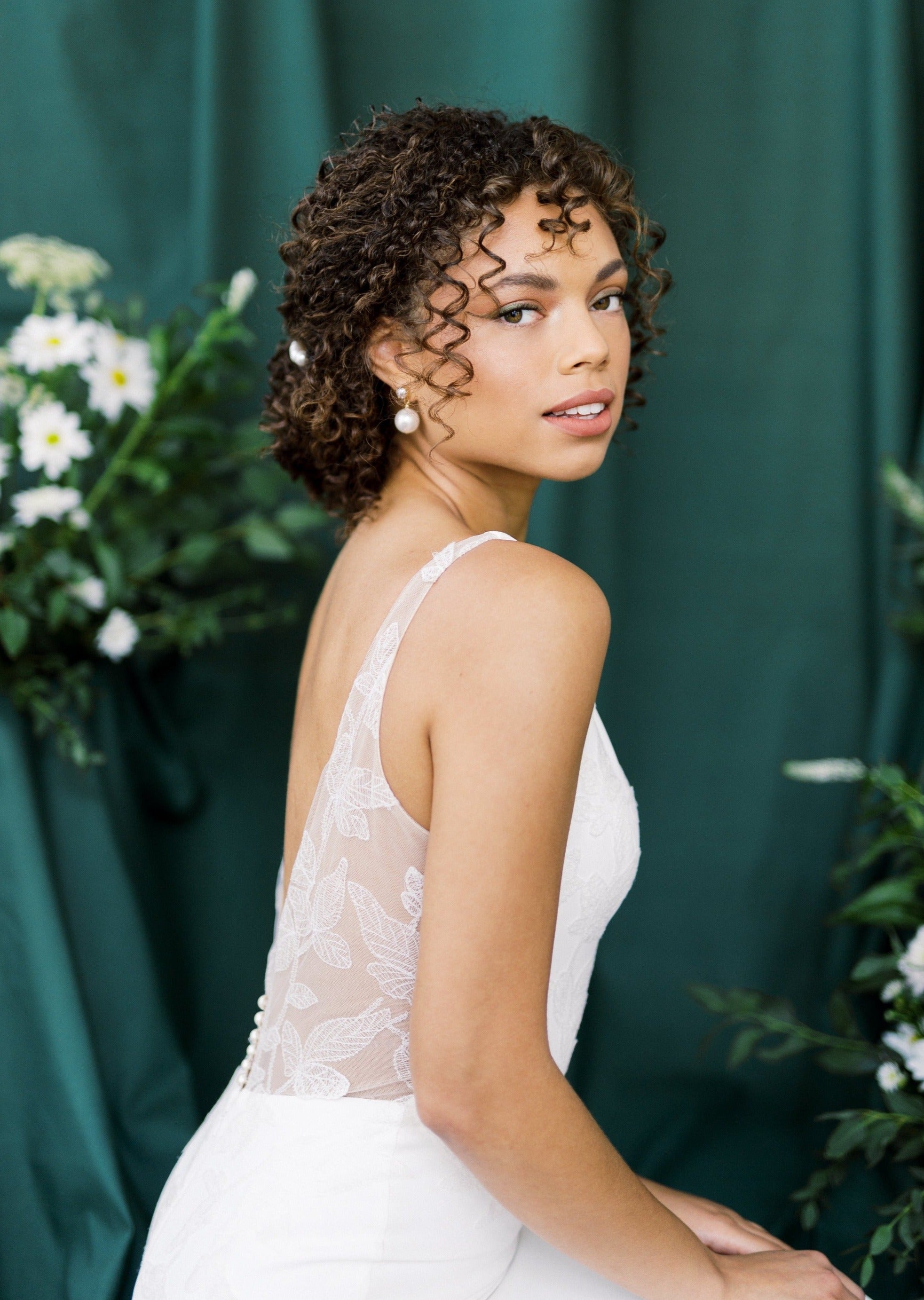 large white oversized pearl wedding earrings in gold for wedding jewelry