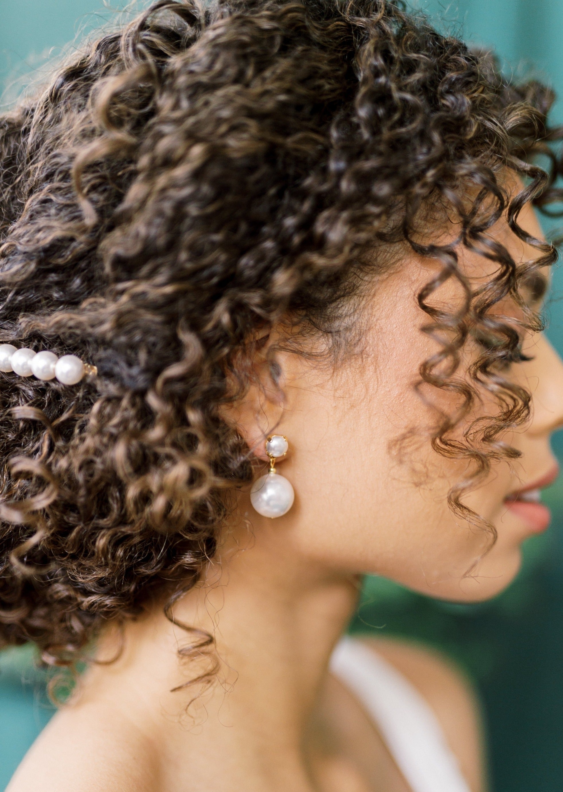 large white oversized pearl wedding earrings in gold for wedding jewelry