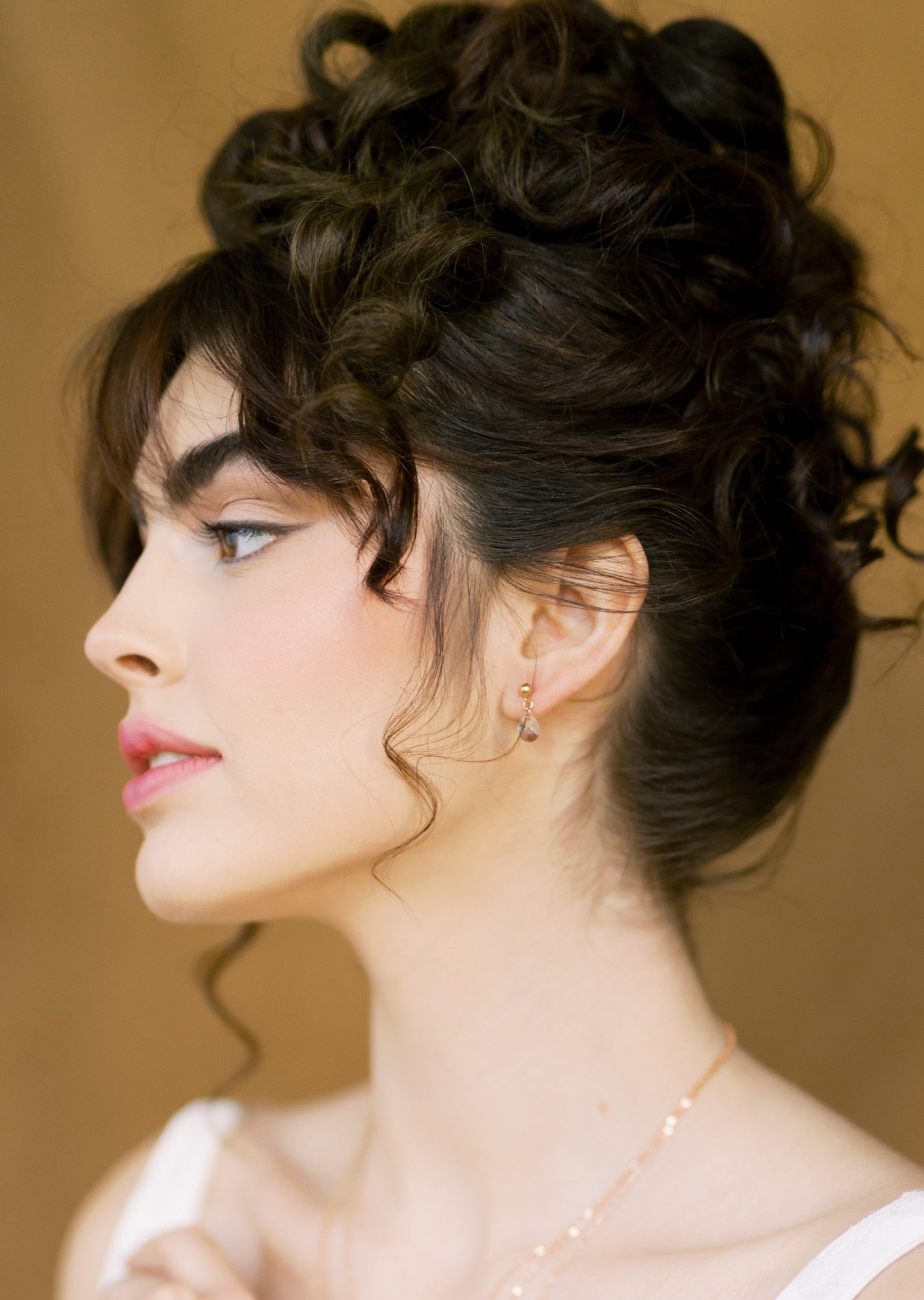 rose gold tiny crystal drop stud earrings for brides