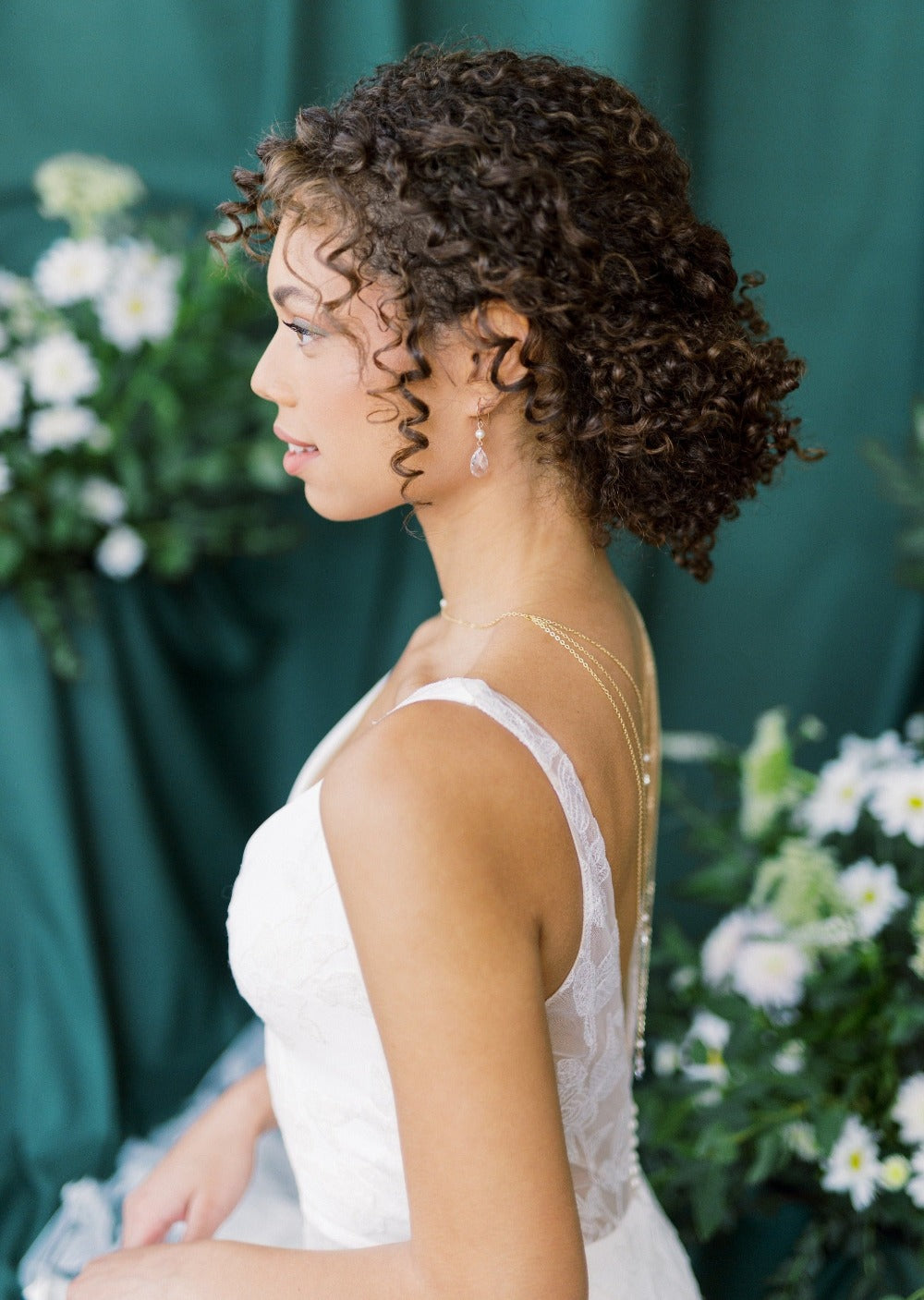 rose gold crystal earrings with round pearls for brides