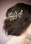 gold crystal and white pearl bridal hair vine comb handmade in toronto canada by blair nadeau