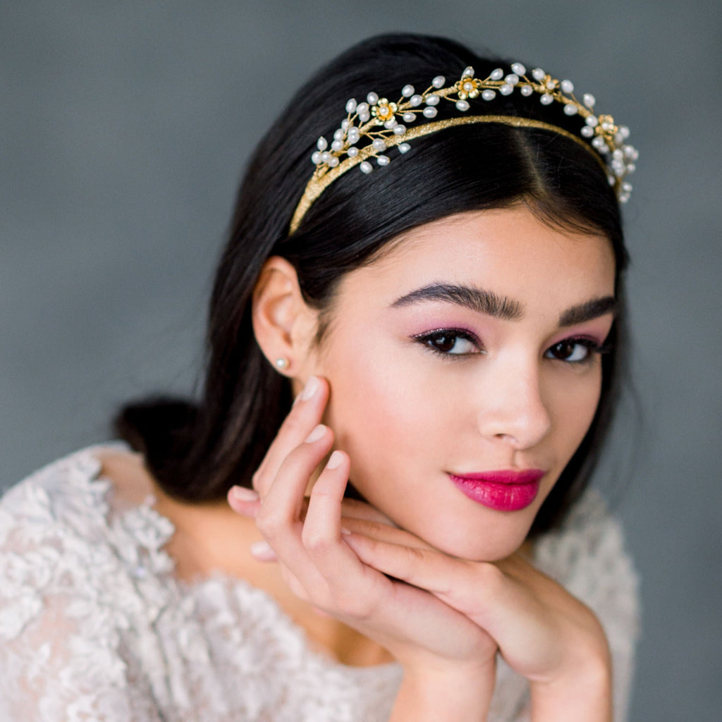 Delicate Freshwater Pearl Bridal Hair Vine Crown, available in silver, gold, rose gold or brass - made in Toronto Ontario Canada - Blair Nadeau Bridal -