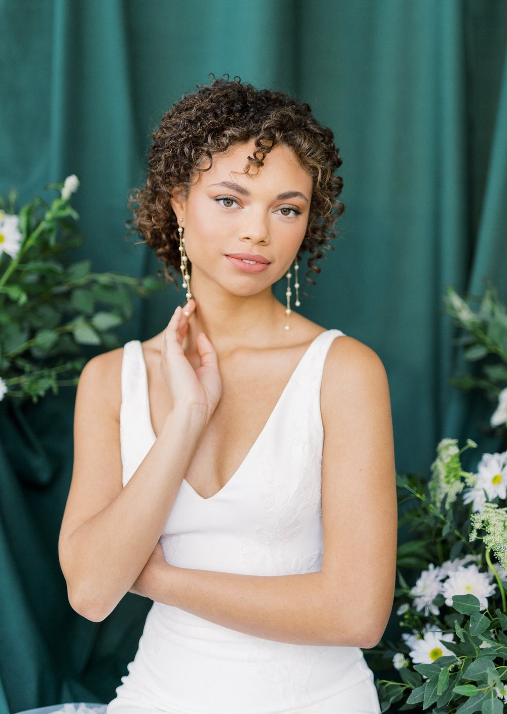 extra long shoulder grazing bridal earrings for low necklace wedding dress