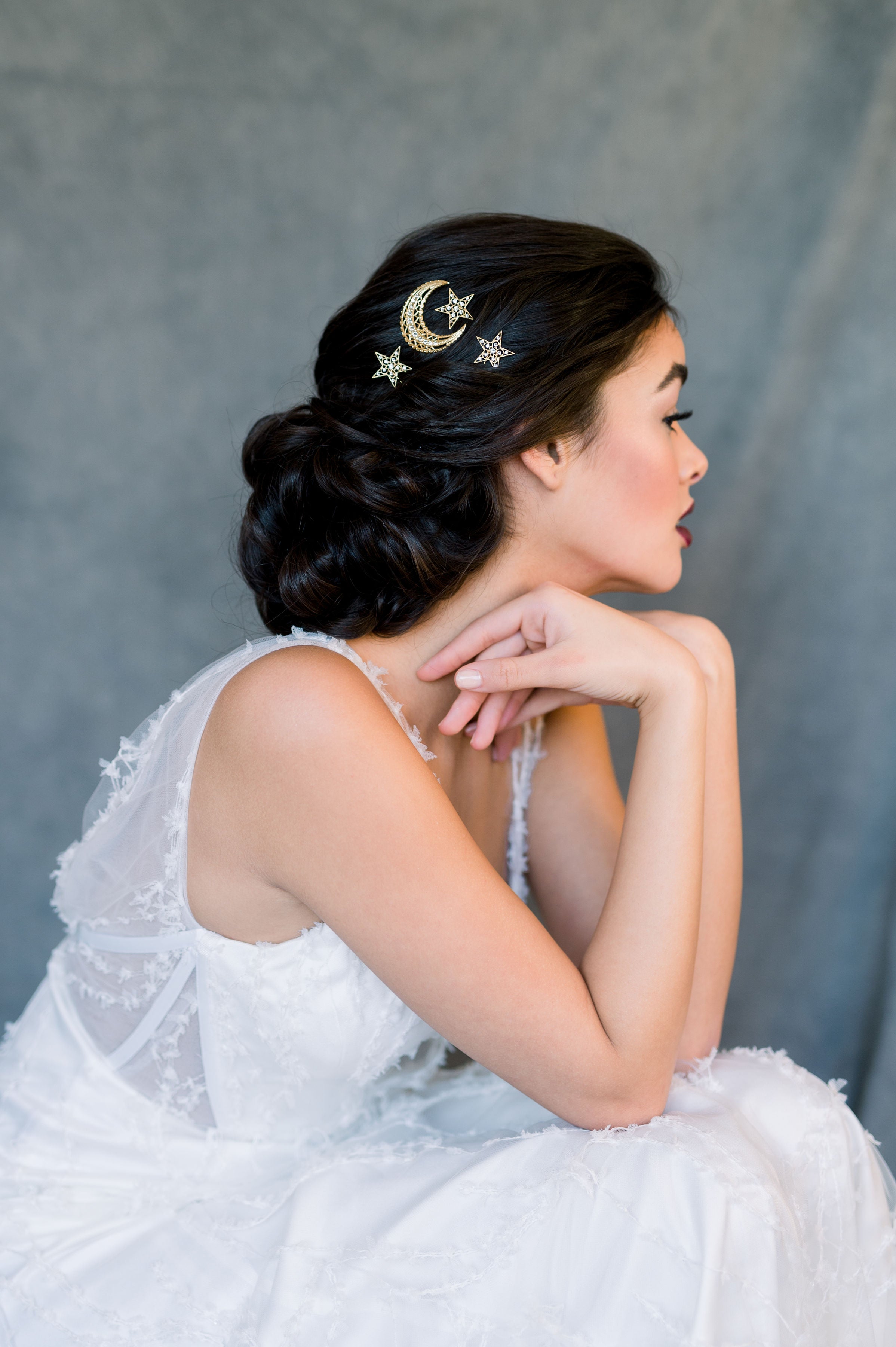  Starburst Celestial Moon & Star Bridal Hair Pin Set - Handmade in Toronto Ontario Canada - Blair Nadeau Bridal 