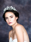 silver bridal crown with flowers and leaves, handmade in toronto ontario canada by Blair Nadeau Bridal Adornments