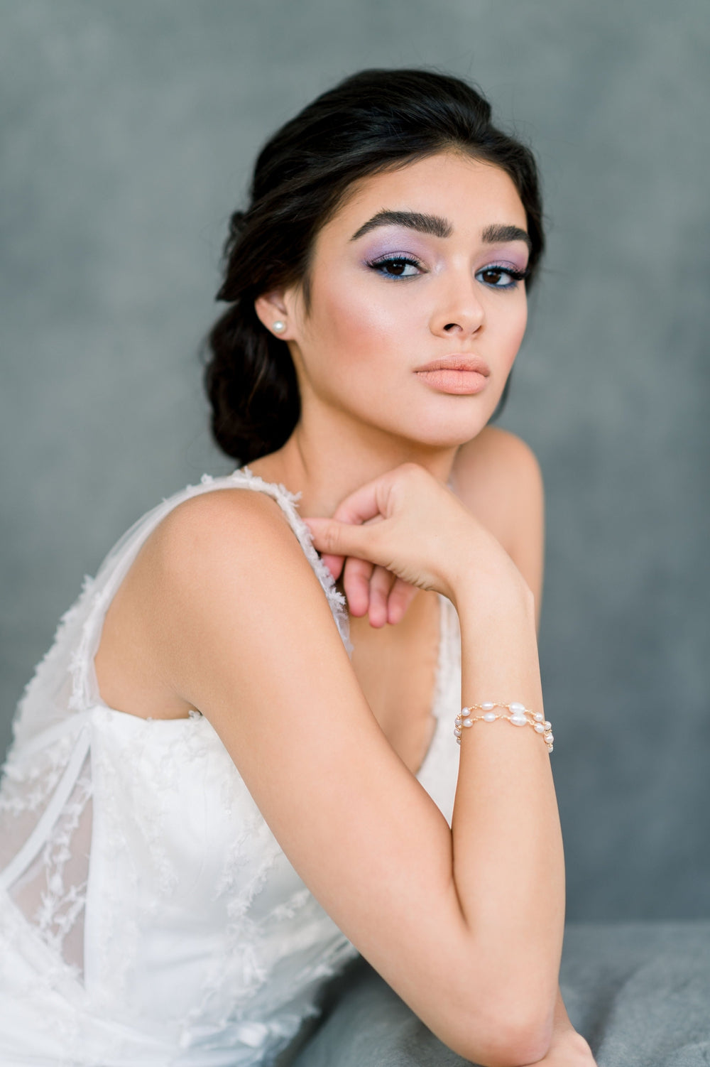 Gold and Ivory Hand Linked Wire Wrapped Freshwater Pearl Double Strand Bridal Bracelet with Clasp - Made in Toronto Canada, Blair Nadeau Bridal, Whitney Heard Photography