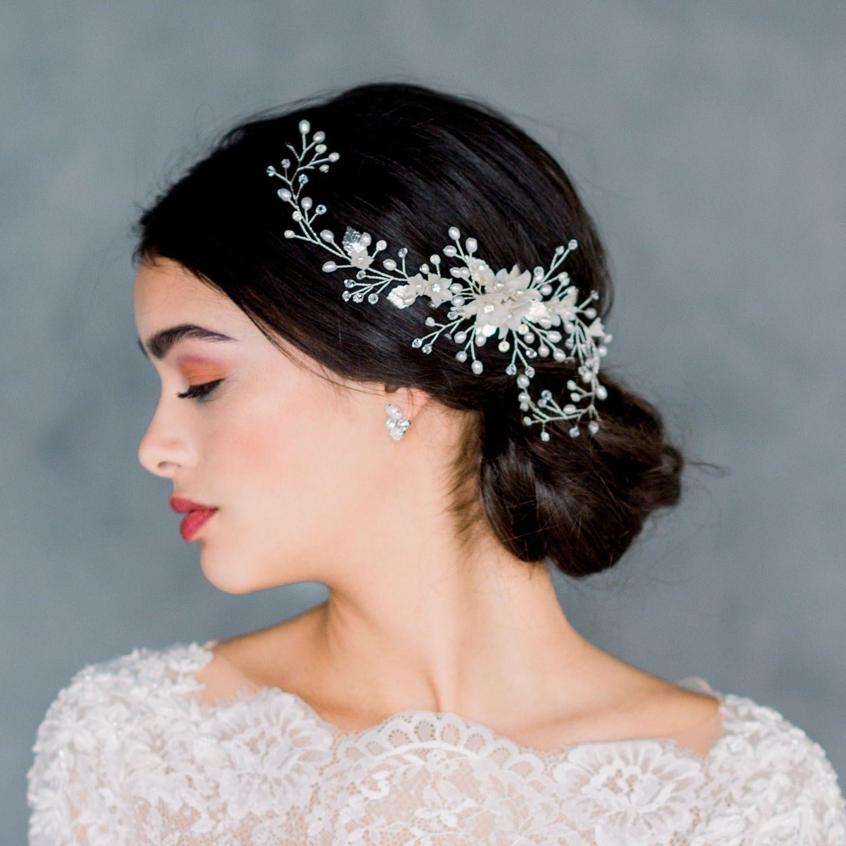 Crystal White Opal and Freshwater Pearl Bridal Hair Vine - made in Toronto Ontario Canada, Blair Nadeau Bridal,