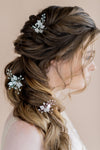 gold bridal hair pins with leaves, crystals, pearls and flowers - blair nadeau bridal adornments - toronto ontario canada - whitney heard photography