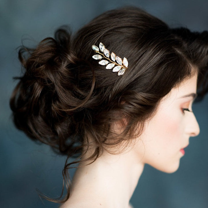 gold crystal leaf bridal hair comb for brides