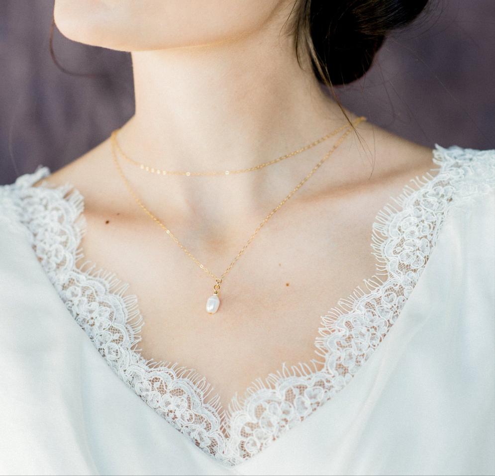 Gold Freshwater Pearl Layered Bridal Necklace - Handmade In Toronto Canada - Blair Nadeau Bridal Adornments - Whitney Heard Photography