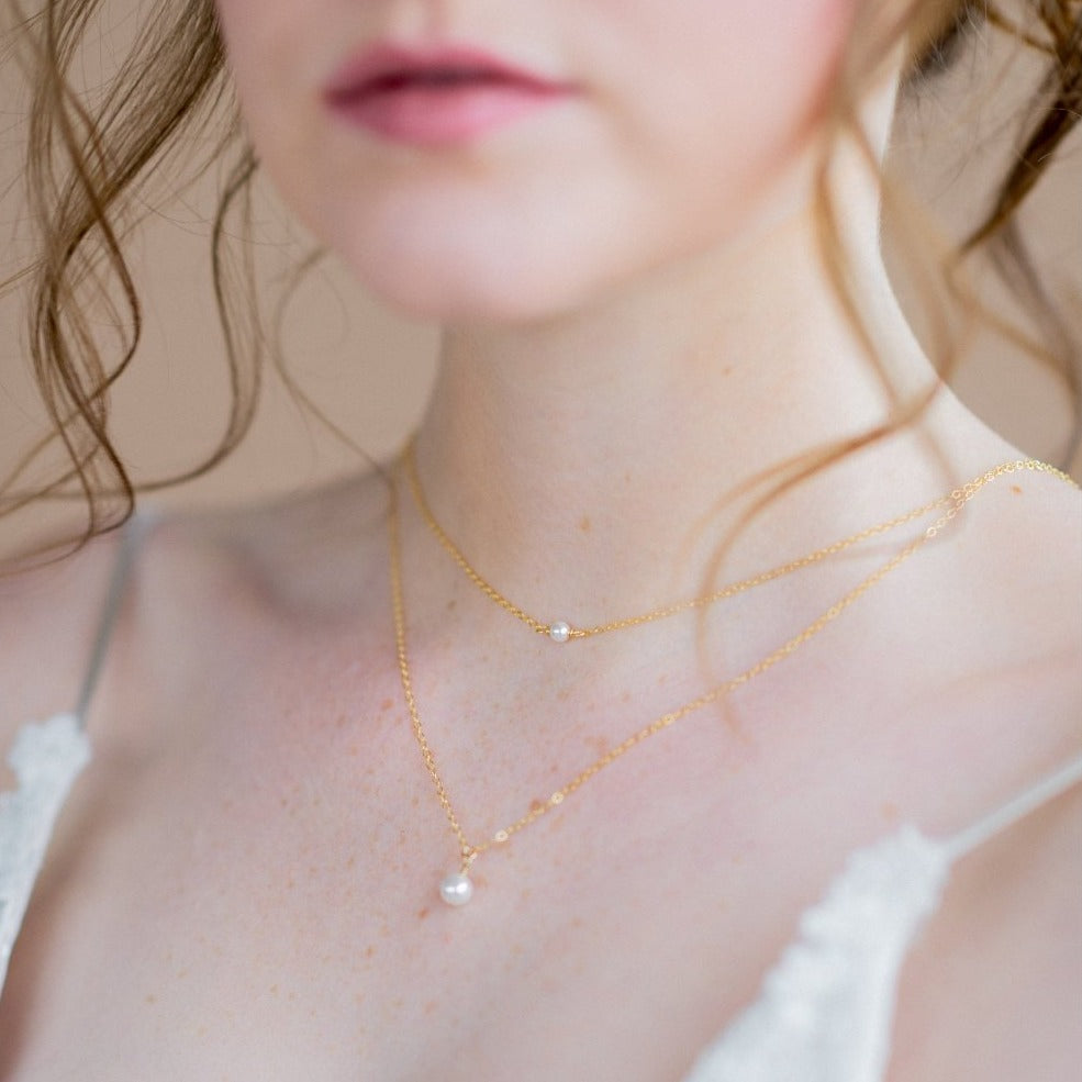 modern minimalist gold swarovski pearl bridal layered necklace - made in toronto ontario canada - blair nadeau bridal adornments - whitney heard photography