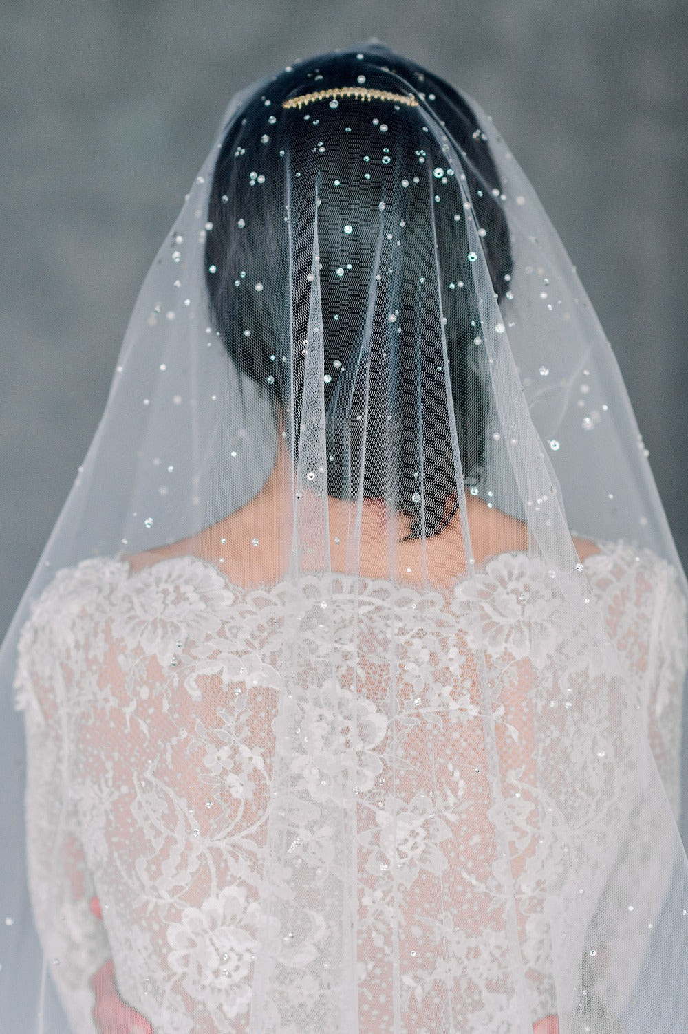 heavy crystal wedding veil with blusher for brides in canada