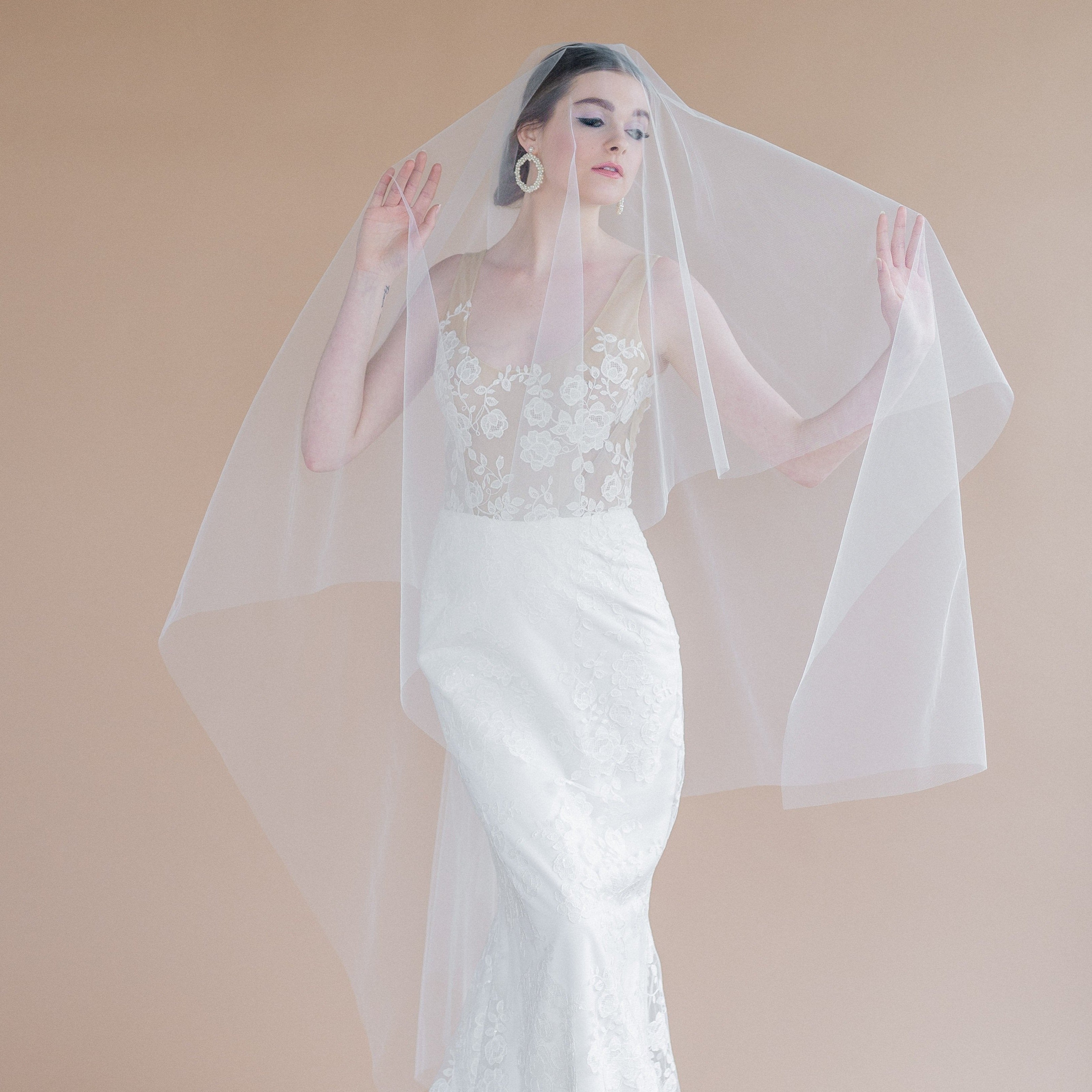 pure white handkerchief bridal veil with blusher made in toronto canada by Blair nadeau bridal adornments