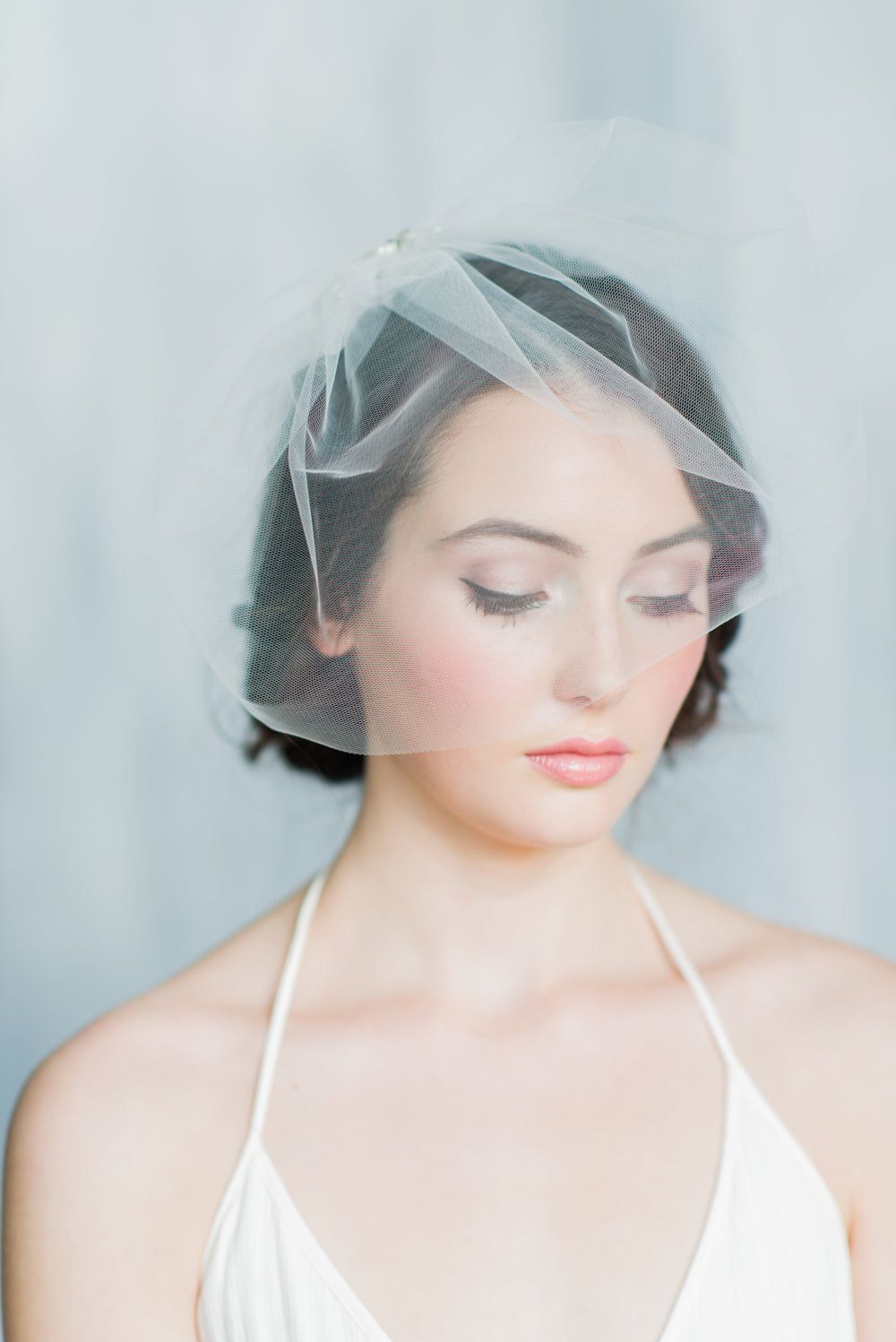 mini tulle blusher veil with art deco inspired beaded comb made in toronto ontario canada, blair nadeau bridal adornments