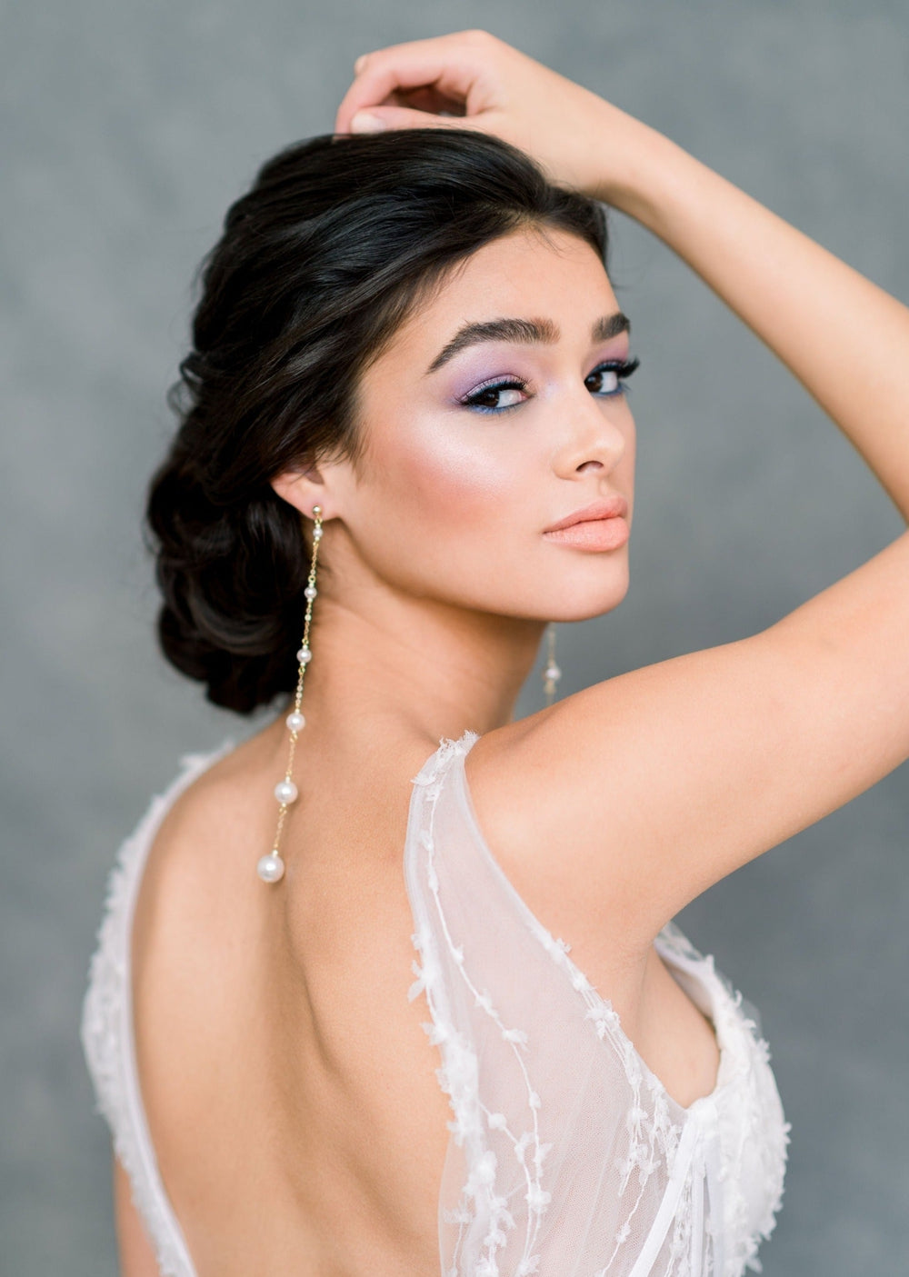 rose gold pearl drop wedding earrings