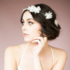 silver and ivory silk flower extra long bridal hair vine. handmade in toronto canada by blair nadeau