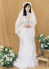 white vintage inspired juliet wedding veil with silk flower crown  