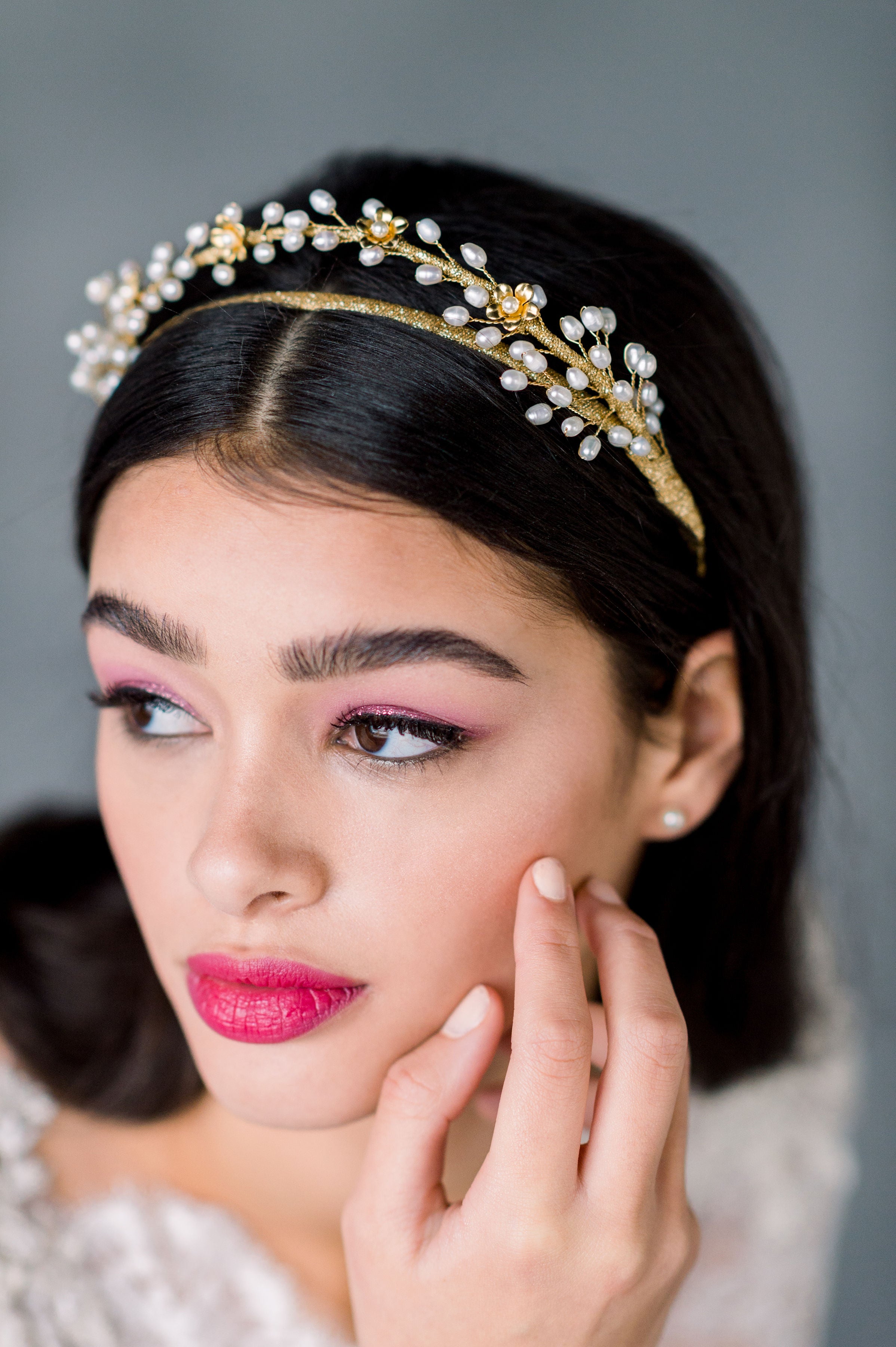 Delicate Freshwater Pearl Bridal Hair Vine Crown, available in silver, gold, rose gold or brass - made in Toronto Ontario Canada - Blair Nadeau Bridal -