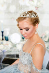 silver bridal crown with flowers and leaves, handmade in toronto ontario canada by Blair Nadeau Bridal Adornments