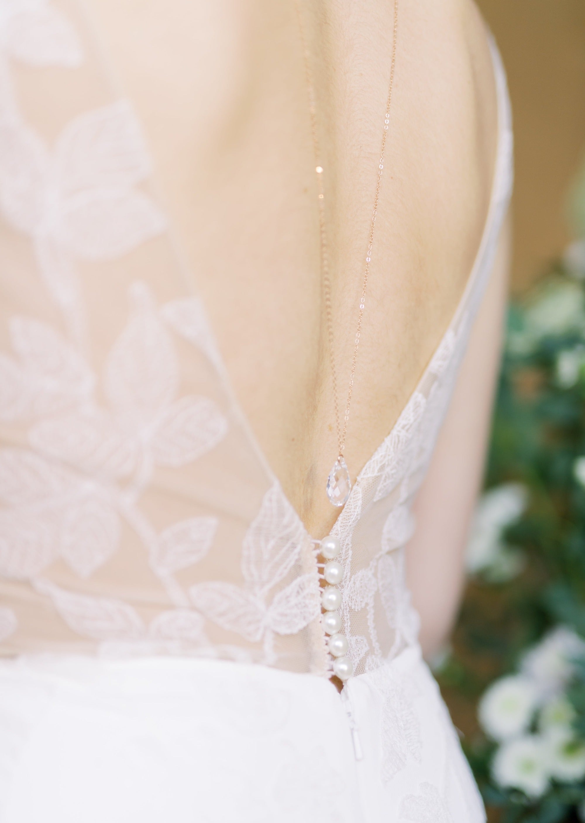 large crystal teardrop back necklace for low back wedding dresses