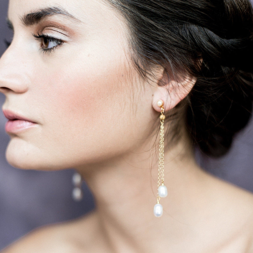 Dangly Earrings Gold Pearl Long Dangling Pearl Earrings RAE Long