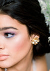 large gold and pearl flower stud earring for brides