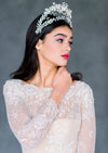 Silver Floating Halo Style Bridal Statement Crown with Leaves, Flowers and Freshwater pearl vines - made in Toronto Ontario Canada - Blair Nadeau Bridal 