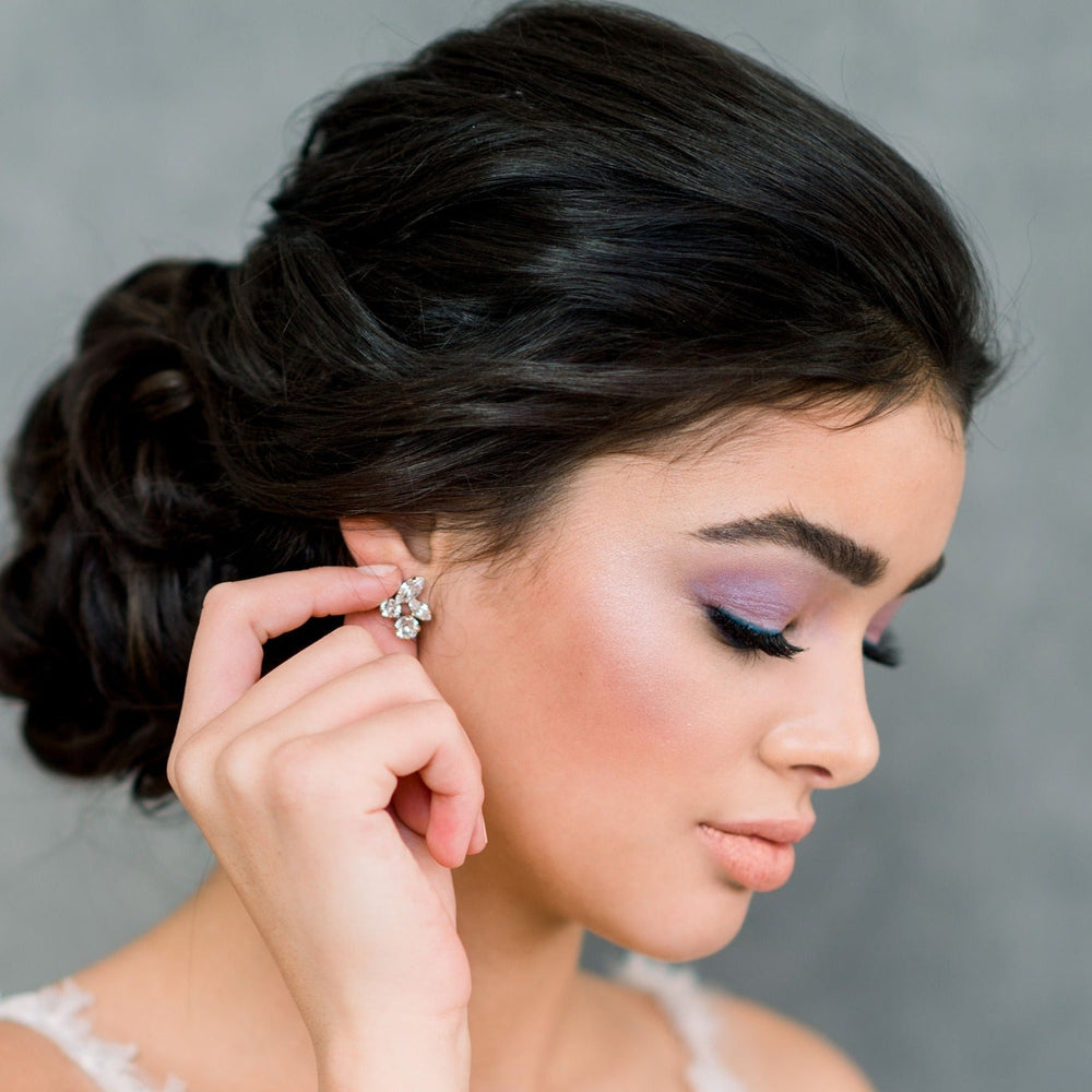 small crystal rhinestone cluster stud earrings for brides