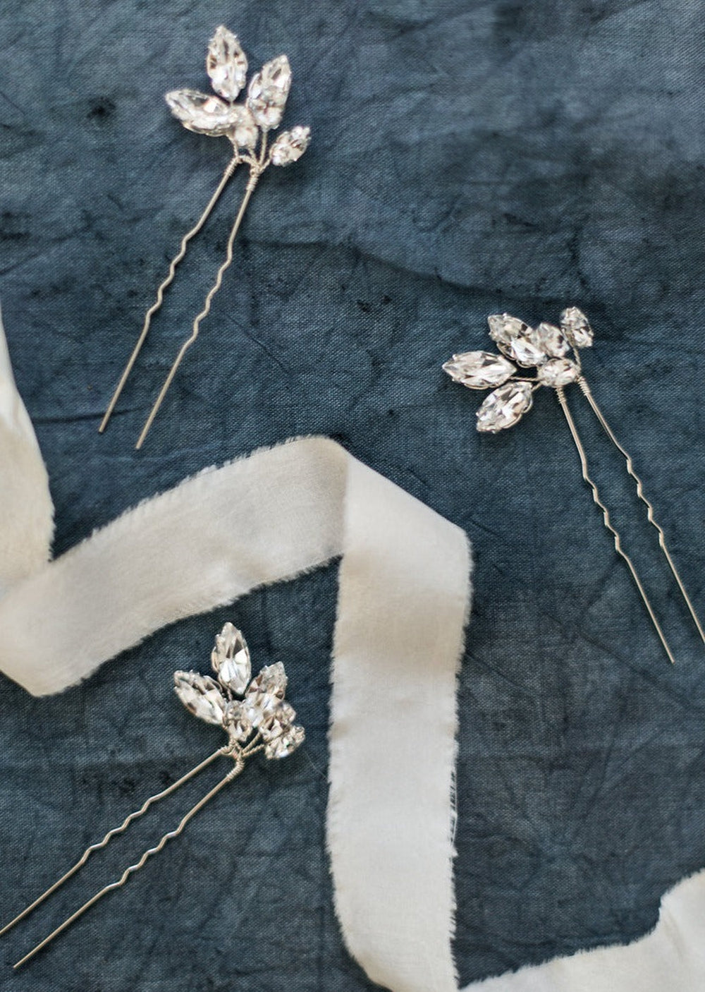 Silver Crystal Leaf Bridal Hair Pins handmade in Toronto Canada 