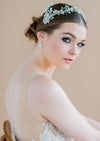 gold clay flower pearl and crystal double bridal headband crown - blair nadeau bridal adornments - handmade in toronto ontario canada - whitney heard photography