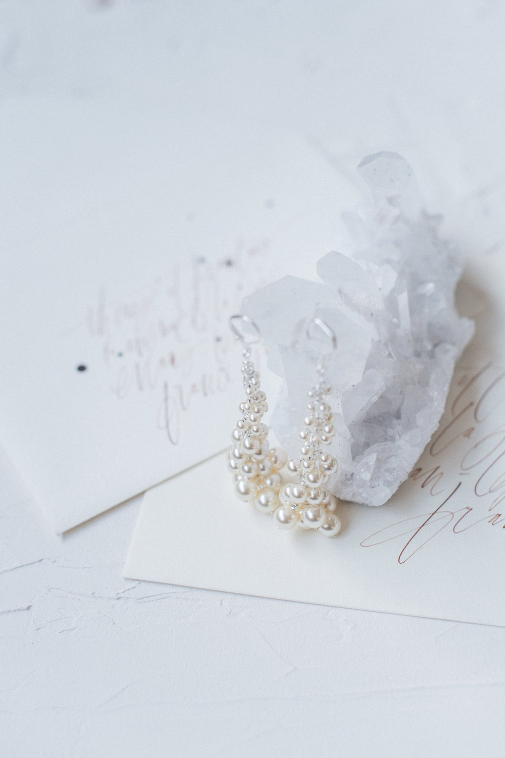 Silver Pearl Cluster Bridal Drop Earrings - Handmade in Toronto Canada - Blair Nadeau Bridal Adornments - Whitney Heard Photography