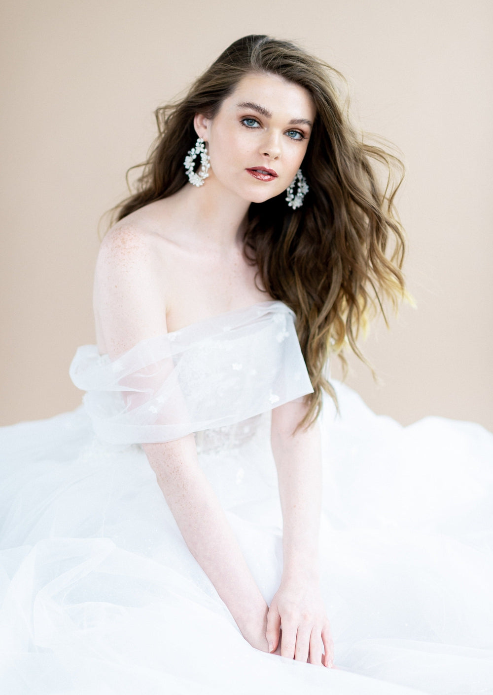 silver large clay flower bridal earrings - blair nadeau bridal adornments - whitney heard photography