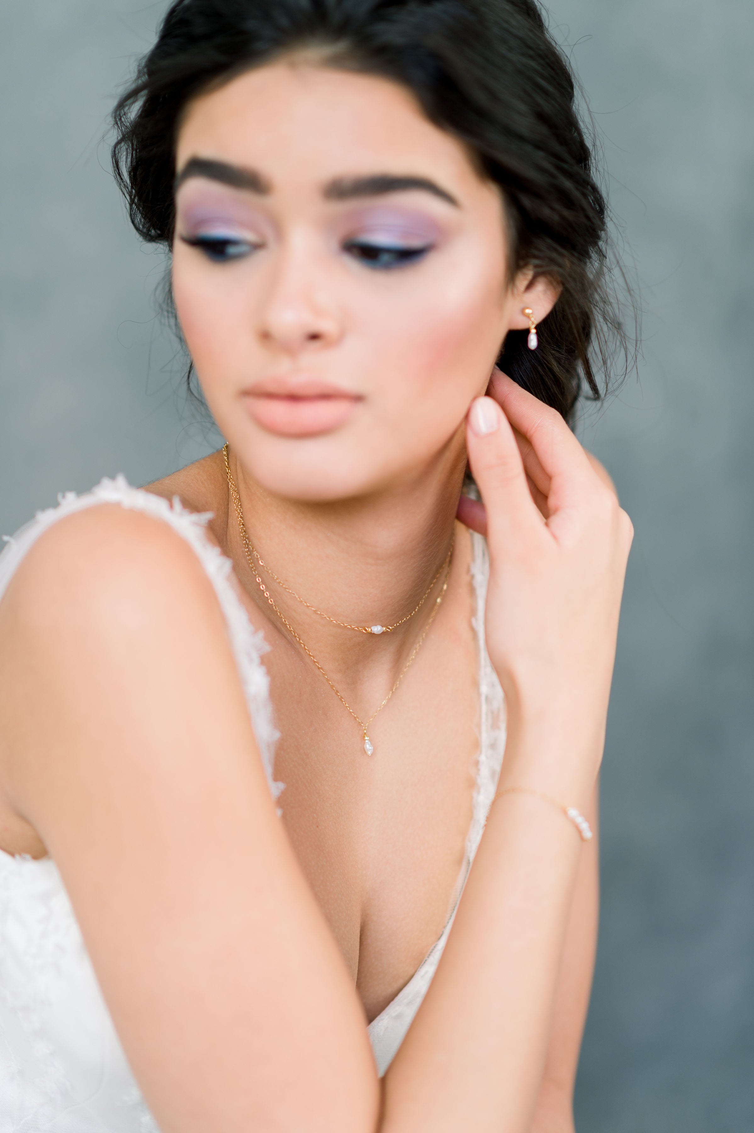 double layer vintage bridal necklace with freshwater biwa pearls - available in silver, gold or rose gold filled, handmade in toronto ontario canada by blair nadeau bridal adornments