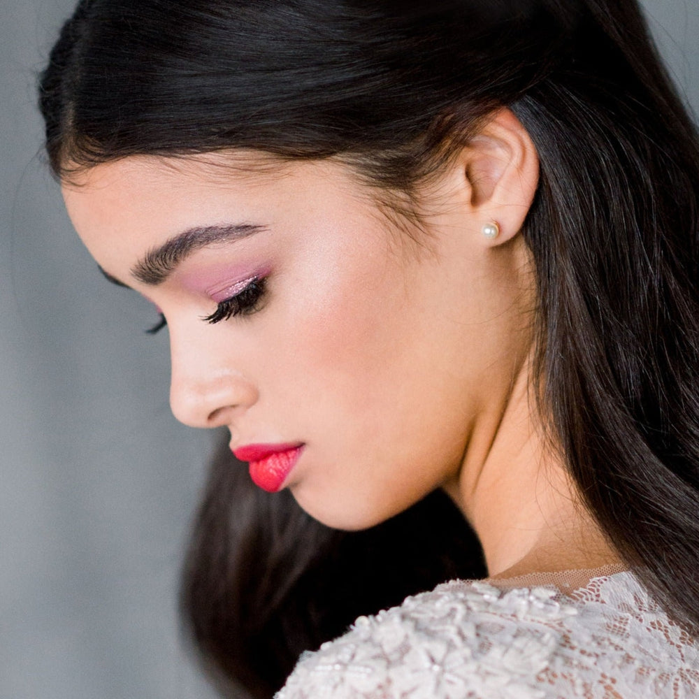 small gold and ivory 6mm pearl stud earrings