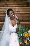 wide tulle juliet cap veil with crystals. handmade in toronto canada by blair nadeau bridal