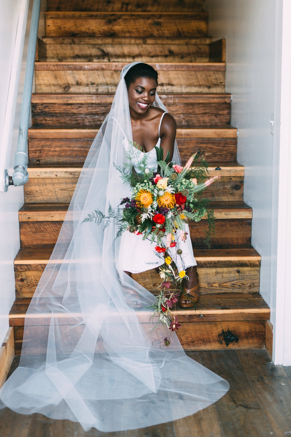 wide tulle juliet cap veil with crystals. handmade in toronto canada by blair nadeau bridal