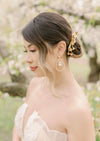 rhinestone wedding earrings with  gold crystal teardrop earrings for bridal gown