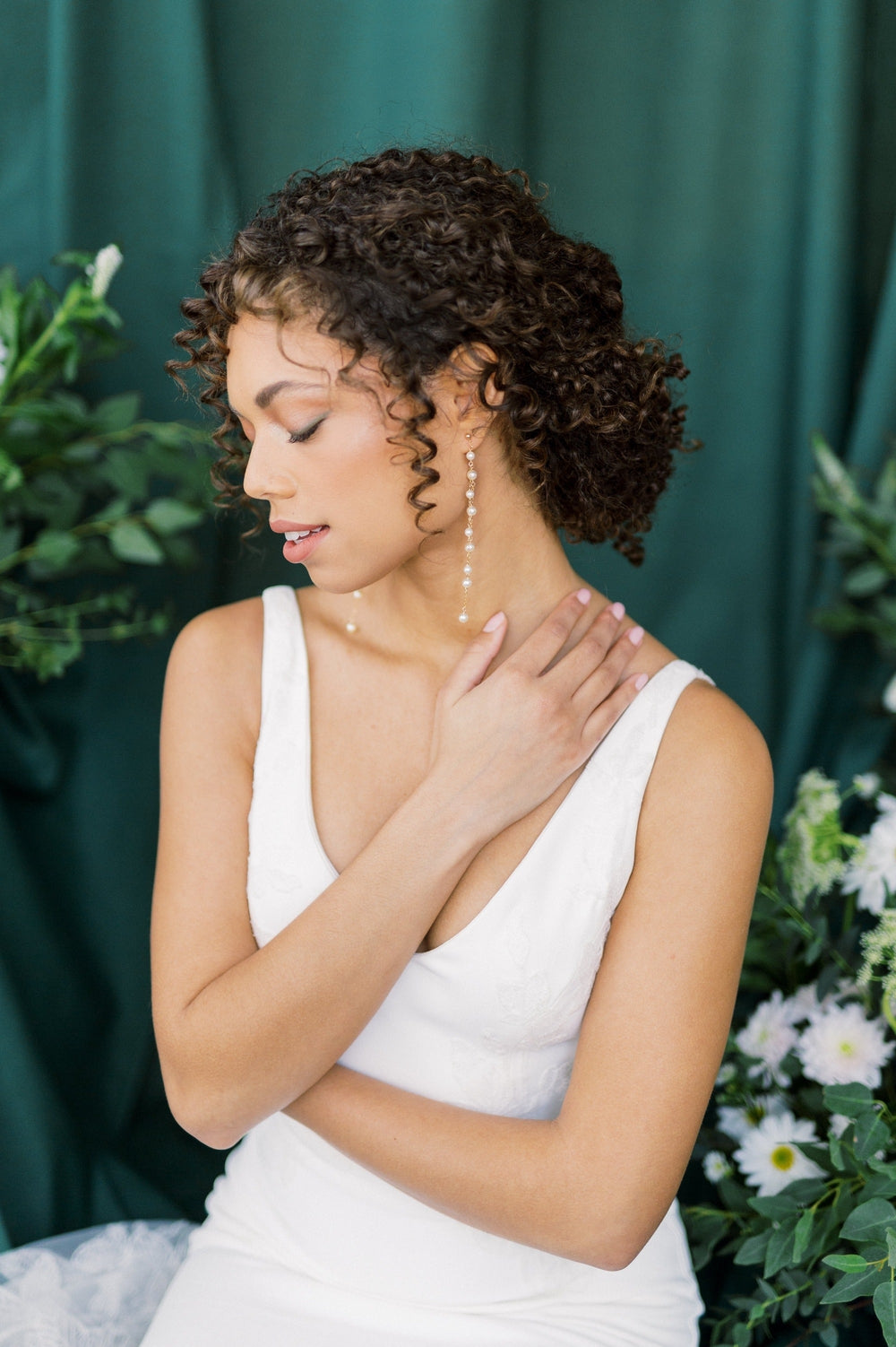 gold beaded pearl bridal earrings for wedding dress
