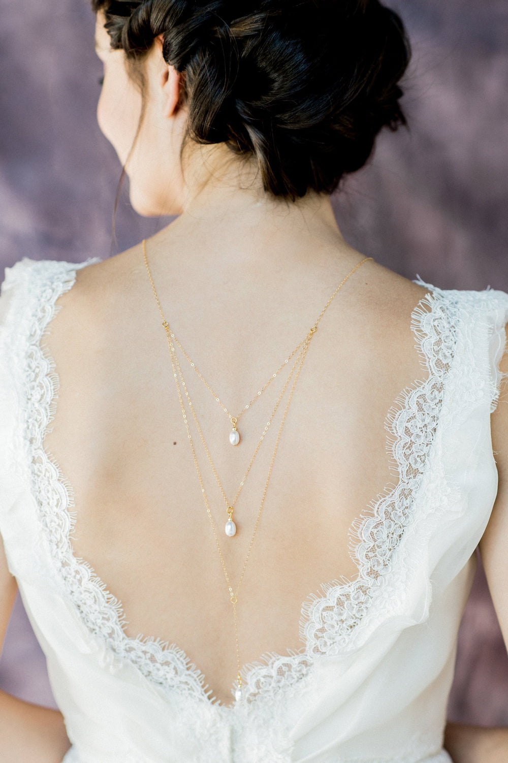 Silver Freshwater Pearl Layered Bridal Back Necklace, large pearl bridal headband for modern brides. made in toronto canada by Blair nadeau bridal adornments