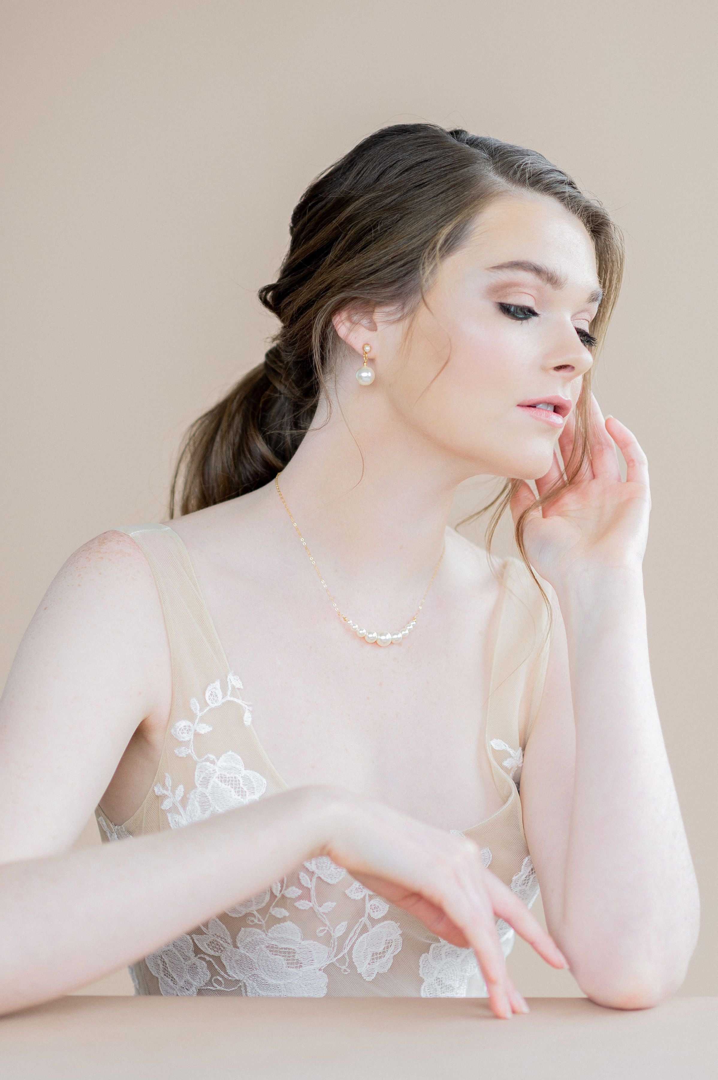 gold graduated large pearl bridal necklace - made in toronto ontario canada - blair nadeau bridal adornments - whitney heard photography