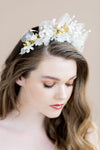 bridal tiara with clay flowers and silk leaves, handmade in canada